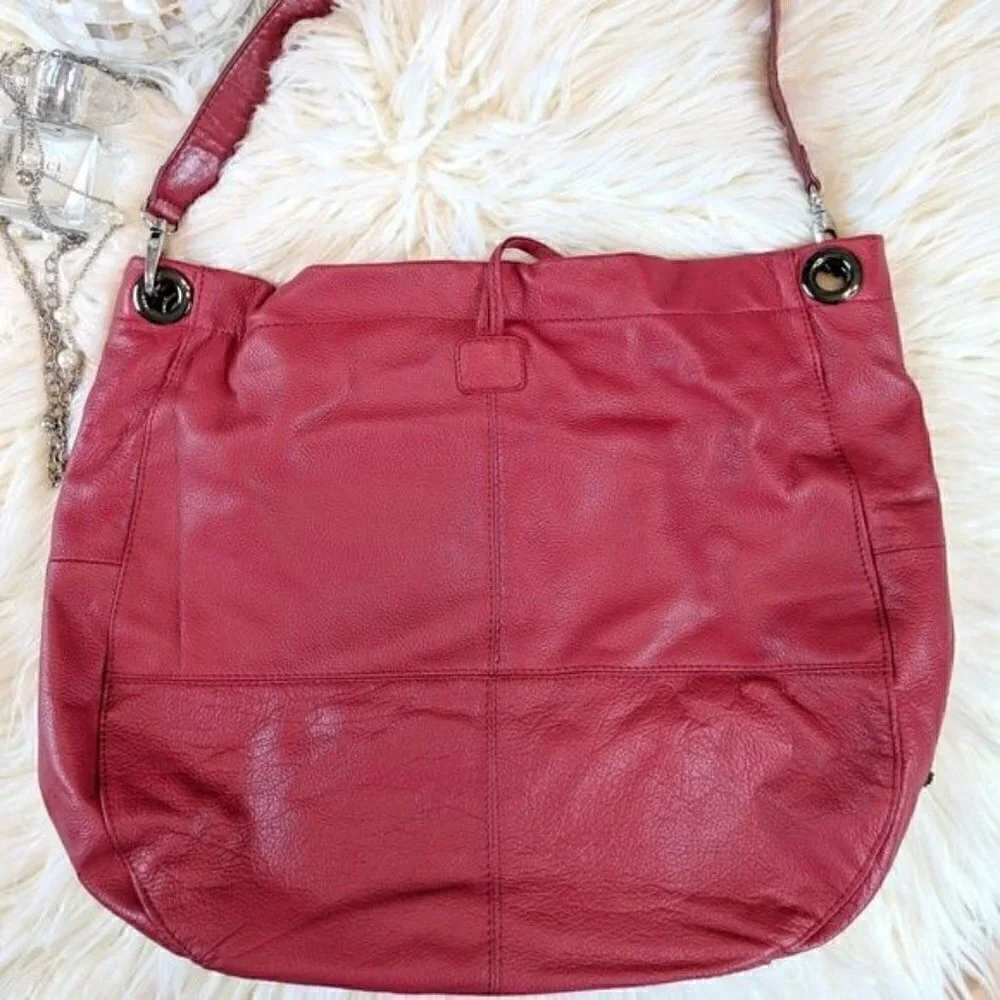 Vince Camuto Purse womens Large Red Leather Tassel Hobo Bag city life office lux